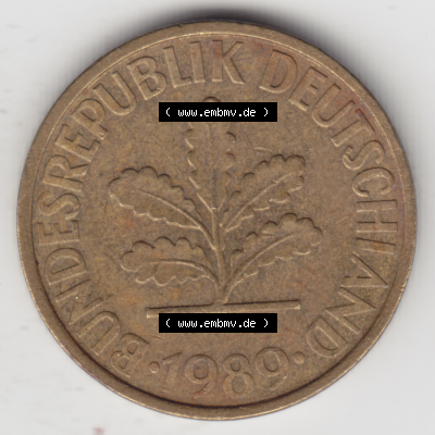 BRD Münze Deutschland Original Bild in PNG 1950-2001, Zehn 10 Pfennig 1989 F-03 Original Vorderseite Farbe (1) Sammlung