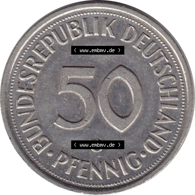 BRD Münze Deutschland Original Bild in PNG 1950-2001, Fünfzig 50 Pfennig 1990 G RS ausgeschnitten Farbe (1) - Das farbiges Digital... Sammlung