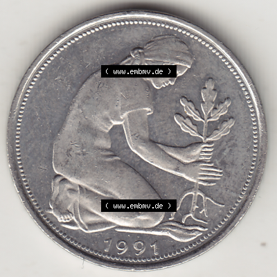 BRD Münze Deutschland Original Bild in PNG 1950-2001, Fünfzig 50 Pfennig 1991 J Original Vorderseite Farbe (1) - Das farbiges... Sammlung