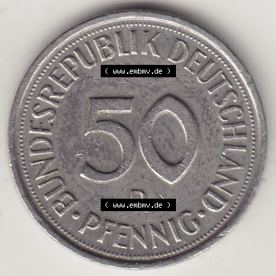 BRD Münze Deutschland Original Bild in PNG 1950-2001, Fünfzig 50 Pfennig 1988 D-1 Original Rückseite Farbe (1) - Das farbiges... Sammlung