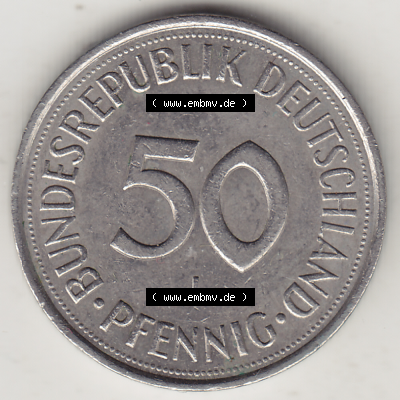 BRD Münze Deutschland Original Bild in PNG 1950-2001, Fünfzig 50 Pfennig 1989 J-1 Original Rückseite Farbe (1) - Das farbiges... Sammlung