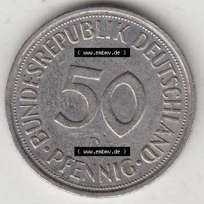BRD Münze Deutschland Original Bild in PNG 1950-2001, Fünfzig 50 Pfennig 1986 D Original Rückseite Farbe (1) - Das farbiges... Sammlung