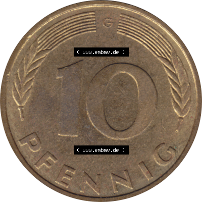 BRD Münze Deutschland Original Bild in PNG 1950-2001, Zehn 10 Pfennig 1994 G-01 RS ausgeschnitten Farbe (1) Sammlung