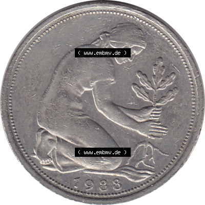 BRD Münze Deutschland Original Bild in PNG 1950-2001, Fünfzig 50 Pfennig 1988 G-1 VS ausgeschnitten Farbe (1) - Das farbiges... Sammlung