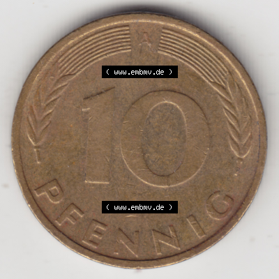 BRD Münze Deutschland Original Bild in PNG 1990-2001, Zehn 10 Pfennig 1991 A-01 Original Rückseite Farbe (1) Sammlung