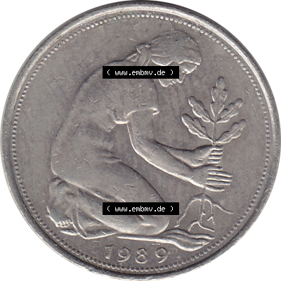BRD Münze Deutschland Original Bild in PNG 1950-2001, Fünfzig 50 Pfennig 1989 J-1 VS ausgeschnitten Farbe (1) - Das farbiges... Sammlung