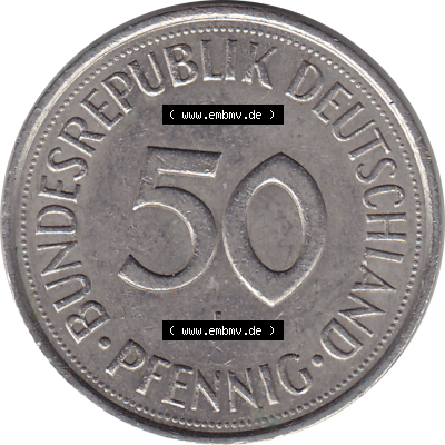 BRD Münze Deutschland Original Bild in PNG 1950-2001, Fünfzig 50 Pfennig 1989 J-1 RS ausgeschnitten Farbe (1) - Das farbiges... Sammlung