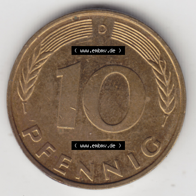 BRD Münze Deutschland Original Bild in PNG 1950-2001, Zehn 10 Pfennig 1994 D-03 Original Rückseite Farbe (1) Sammlung