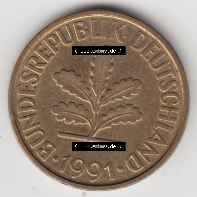BRD Münze Deutschland Original Bild in PNG 1950-2001, Zehn 10 Pfennig 1991 F-01 Original Vorderseite Farbe (1) Sammlung