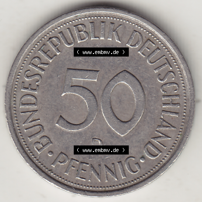 BRD Münze Deutschland Original Bild in PNG 1950-2001, Fünfzig 50 Pfennig 1989 D-1 Original Rückseite Farbe (1) - Das farbiges... Sammlung