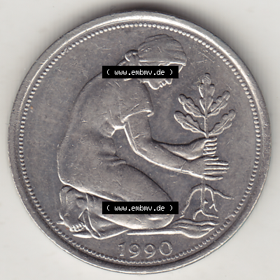 BRD Münze Deutschland Original Bild in PNG 1950-2001, Fünfzig 50 Pfennig 1990 G Original Vorderseite Farbe (1) - Das farbiges... Sammlung
