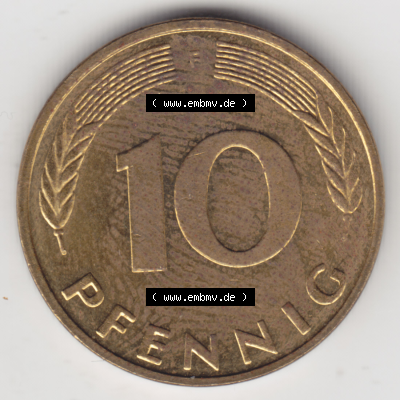 BRD Münze Deutschland Original Bild in PNG 1950-2001, Zehn 10 Pfennig 1994 F-01 Original Rückseite Farbe (1) Sammlung