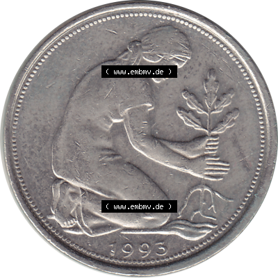 BRD Münze Deutschland Original Bild in PNG 1950-2001, Fünfzig 50 Pfennig 1993 D VS ausgeschnitten Farbe (1) - Das farbiges Digital... Sammlung