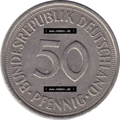 BRD Münze Deutschland Original Bild in PNG 1950-2001, Fünfzig 50 Pfennig 1988 J-1 RS ausgeschnitten Farbe (1) - Das farbiges... Sammlung