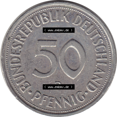 BRD Münze Deutschland Original Bild in PNG 1950-2001, Fünfzig 50 Pfennig 1991 D RS ausgeschnitten Farbe (1) - Das farbiges Digital... Sammlung