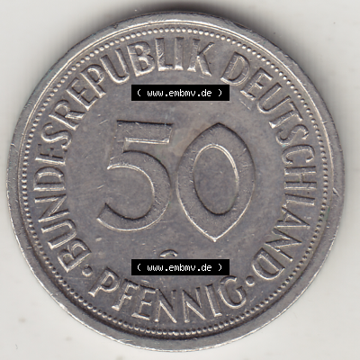 BRD Münze Deutschland Original Bild in PNG 1950-2001, Fünfzig 50 Pfennig 1991 G Original Rückseite Farbe (1) - Das farbiges... Sammlung