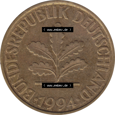 BRD Münze Deutschland Original Bild in PNG 1950-2001, Zehn 10 Pfennig 1994 G-12 VS ausgeschnitten Farbe (1) Sammlung