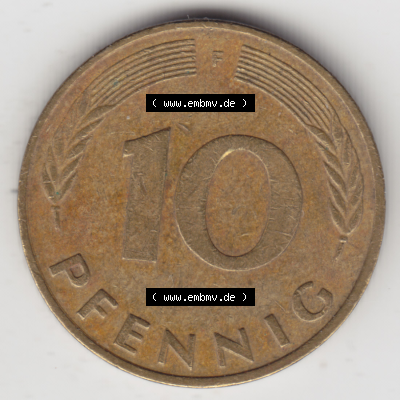 BRD Münze Deutschland Original Bild in PNG 1950-2001, Zehn 10 Pfennig 1991 F-05 Original Rückseite Farbe (1) Sammlung