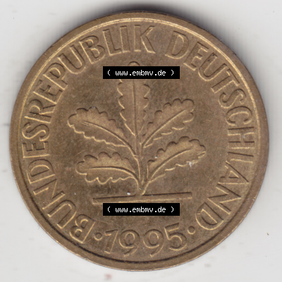 BRD Münze Deutschland Original Bild in PNG 1950-2001, Zehn 10 Pfennig 1995 D-03 Original Vorderseite Farbe (1) Sammlung