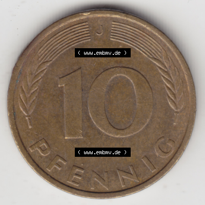 BRD Münze Deutschland Original Bild in PNG 1950-2001, Zehn 10 Pfennig 1993 J-01 Original Rückseite Farbe (1) Sammlung