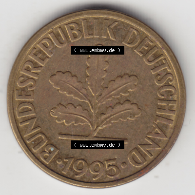 BRD Münze Deutschland Original Bild in PNG 1950-2001, Zehn 10 Pfennig 1995 D-12 Original Vorderseite Farbe (1) Sammlung