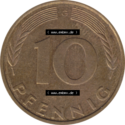 BRD Münze Deutschland Original Bild in PNG 1950-2001, Zehn 10 Pfennig 1994 G-12 RS ausgeschnitten Farbe (1) Sammlung