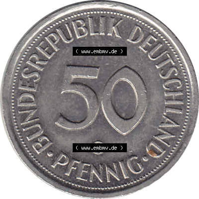 BRD Münze Deutschland Original Bild in PNG 1950-2001, Fünfzig 50 Pfennig 1994 G RS ausgeschnitten Farbe (1) - Das farbiges Digital... Sammlung