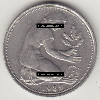 BRD Münze Deutschland Original Bild in PNG 1950-2001, Fünfzig 50 Pfennig 1989 F-1 Original Vorderseite Farbe (1) - Das farbiges... Sammlung