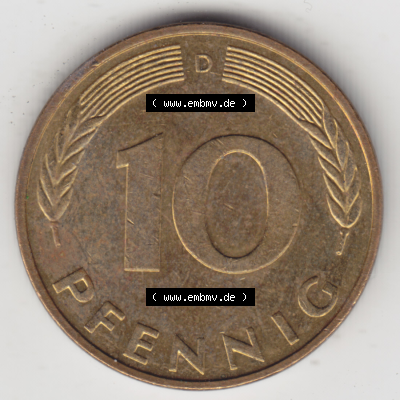 BRD Münze Deutschland Original Bild in PNG 1950-2001, Zehn 10 Pfennig 1991 D-01 Original Rückseite Farbe (1) Sammlung