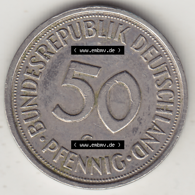 BRD Münze Deutschland Original Bild in PNG 1950-2001, Fünfzig 50 Pfennig 1993 G Original Rückseite Farbe (1) - Das farbiges... Sammlung