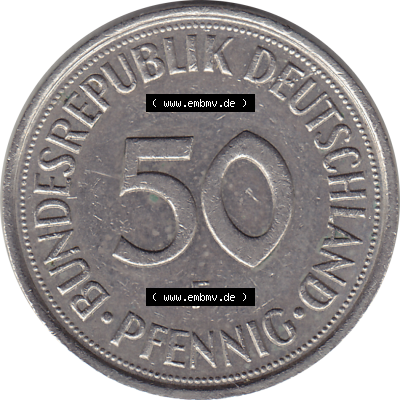BRD Münze Deutschland Original Bild in PNG 1950-2001, Fünfzig 50 Pfennig 1989 F-1 RS ausgeschnitten Farbe (1) - Das farbiges... Sammlung