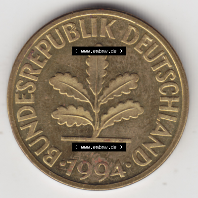BRD Münze Deutschland Original Bild in PNG 1950-2001, Zehn 10 Pfennig 1994 D-02 Original Vorderseite Farbe (1) Sammlung