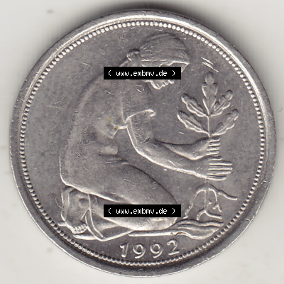BRD Münze Deutschland Original Bild in PNG 1950-2001, Fünfzig 50 Pfennig 1992 F Original Vorderseite Farbe (1) - Das farbiges... Sammlung