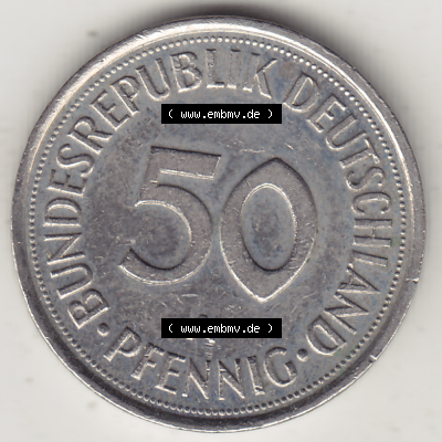 BRD Münze Deutschland Original Bild in PNG 1990-2001, Fünfzig 50 Pfennig 1994 A Original Rückseite Farbe (1) - Das farbiges... Sammlung