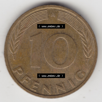 BRD Münze Deutschland Original Bild in PNG 1990-2001, Zehn 10 Pfennig 1992 A-01 Original Rückseite Farbe (1) Sammlung