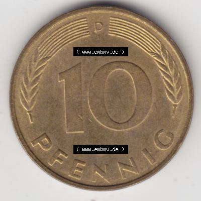 BRD Münze Deutschland Original Bild in PNG 1950-2001, Zehn 10 Pfennig 1991 D-03 Original Rückseite Farbe (1) Sammlung