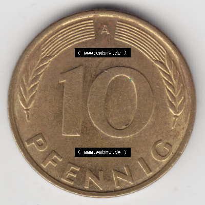 BRD Münze Deutschland Original Bild in PNG 1990-2001, Zehn 10 Pfennig 1990 A-01 Original Rückseite Farbe (1) Sammlung