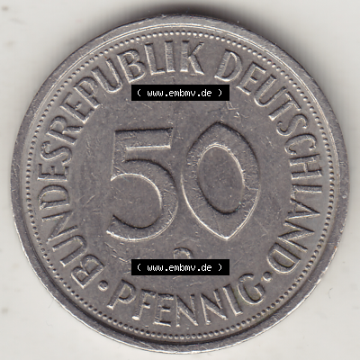 BRD Münze Deutschland Original Bild in PNG 1950-2001, Fünfzig 50 Pfennig 1987 D Original Rückseite Farbe (1) - Das farbiges... Sammlung