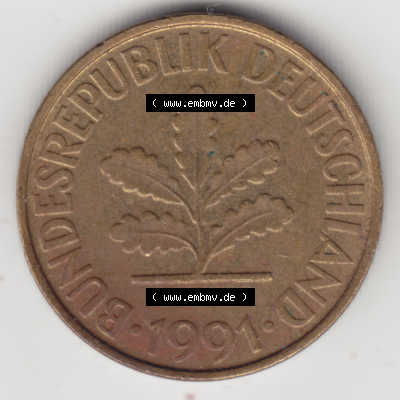 BRD Münze Deutschland Original Bild in PNG 1990-2001, Zehn 10 Pfennig 1991 A-01 Original Vorderseite Farbe (1) Sammlung