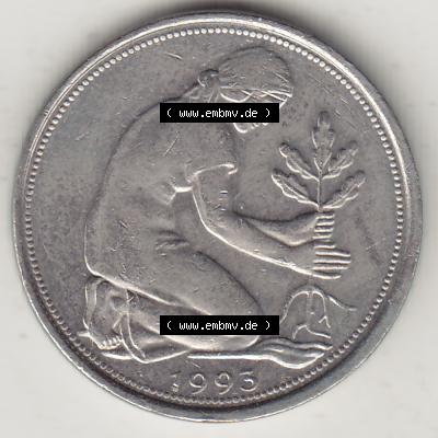 BRD Münze Deutschland Original Bild in PNG 1950-2001, Fünfzig 50 Pfennig 1993 D Original Vorderseite Farbe (1) - Das farbiges... Sammlung