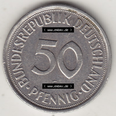 BRD Münze Deutschland Original Bild in PNG 1950-2001, Fünfzig 50 Pfennig 1988 F-1 Original Rückseite Farbe (1) - Das farbiges... Sammlung