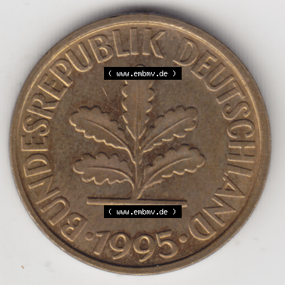 BRD Münze Deutschland Original Bild in PNG 1950-2001, Zehn 10 Pfennig 1995 F-01 Original Vorderseite Farbe (1) Sammlung