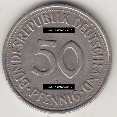 BRD Münze Deutschland Original Bild in PNG 1950-2001, Fünfzig 50 Pfennig 1988 J-1 Original Rückseite Farbe (1) - Das farbiges... Sammlung