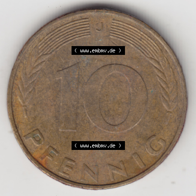 BRD Münze Deutschland Original Bild in PNG 1950-2001, Zehn 10 Pfennig 1990 J-02 Original Rückseite Farbe (1) Sammlung