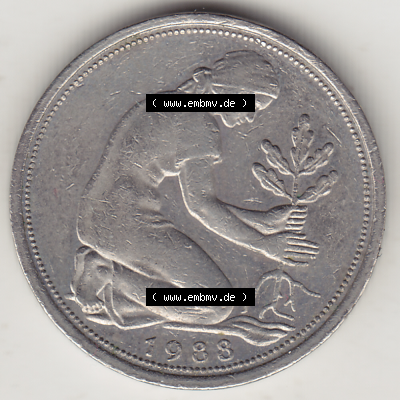 BRD Münze Deutschland Original Bild in PNG 1950-2001, Fünfzig 50 Pfennig 1988 G-1 Original Vorderseite Farbe (1) - Das farbiges... Sammlung