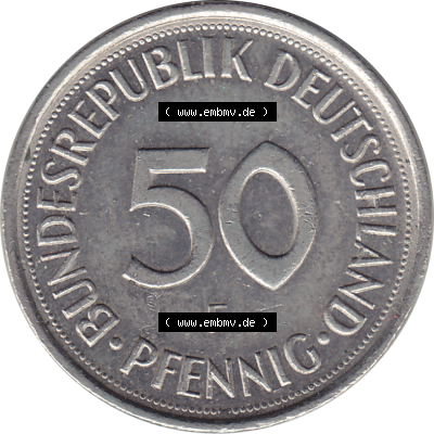 BRD Münze Deutschland Original Bild in PNG 1950-2001, Fünfzig 50 Pfennig 1994 F RS ausgeschnitten Farbe (1) - Das farbiges Digital... Sammlung