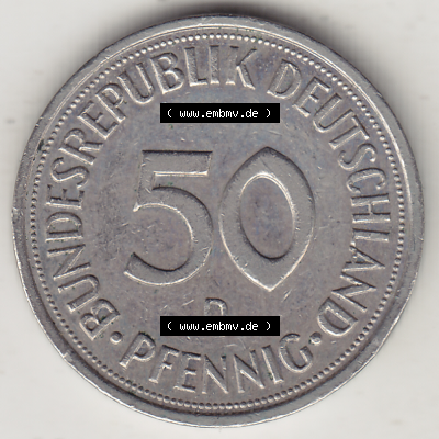 BRD Münze Deutschland Original Bild in PNG 1950-2001, Fünfzig 50 Pfennig 1991 D Original Rückseite Farbe (1) - Das farbiges... Sammlung