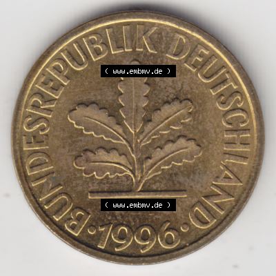 BRD Münze Deutschland Original Bild in PNG 1950-2001, Zehn 10 Pfennig 1996 D-01 Original Vorderseite Farbe (1) Sammlung