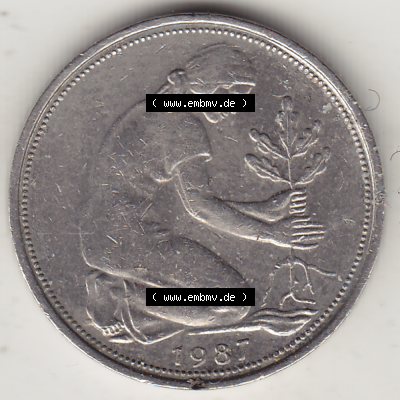 BRD Münze Deutschland Original Bild in PNG 1950-2001, Fünfzig 50 Pfennig 1987 D Original Vorderseite Farbe (1) - Das farbiges... Sammlung