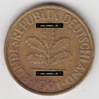 BRD Münze Deutschland Original Bild in PNG 1950-2001, Zehn 10 Pfennig 1991 F-07 Original Vorderseite Farbe (1) Sammlung